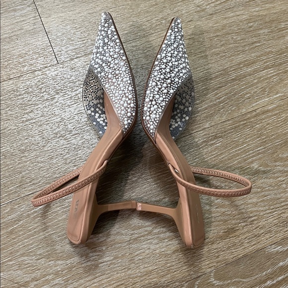 Zara Clear Pearl & Rhinestone embellished Pointed Toe Slingback Kitten heels 37 - Picture 9 of 15